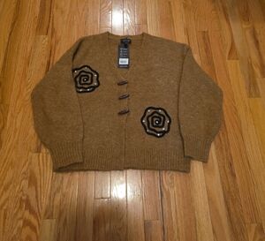 Elegant Brown Cardigan with Black Swirl Details